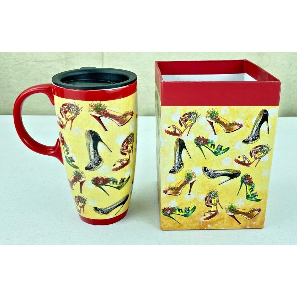 Cypress Home Tall Ceramic Travel/Latte Mug With Lid 17 Oz W/Box
